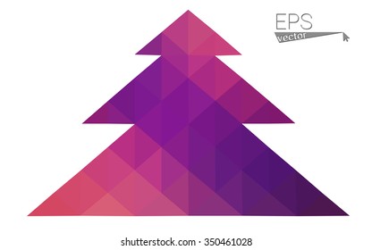 Dark pink, yellow low poly style christmas tree vector illustration consisting of triangles. Abstract triangular poly origami or crystal design of New Years celebration. Isolated on white background