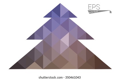 Dark pink, yellow low poly style christmas tree vector illustration consisting of triangles. Abstract triangular poly origami or crystal design of New Years celebration. Isolated on white background