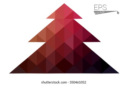 Dark pink, yellow low poly style christmas tree vector illustration consisting of triangles. Abstract triangular poly origami or crystal design of New Years celebration. Isolated on white background