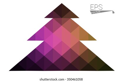 Dark pink, yellow low poly style christmas tree vector illustration consisting of triangles. Abstract triangular poly origami or crystal design of New Years celebration. Isolated on white background