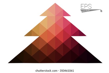Dark pink, yellow low poly style christmas tree vector illustration consisting of triangles. Abstract triangular poly origami or crystal design of New Years celebration. Isolated on white background