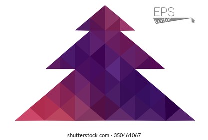 Dark pink, yellow low poly style christmas tree vector illustration consisting of triangles. Abstract triangular poly origami or crystal design of New Years celebration. Isolated on white background