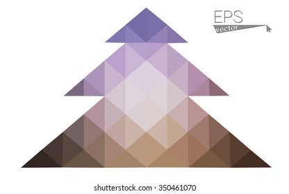 Dark pink, yellow low poly style christmas tree vector illustration consisting of triangles. Abstract triangular poly origami or crystal design of New Years celebration. Isolated on white background