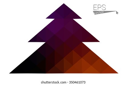 Dark pink, yellow low poly style christmas tree vector illustration consisting of triangles. Abstract triangular poly origami or crystal design of New Years celebration. Isolated on white background