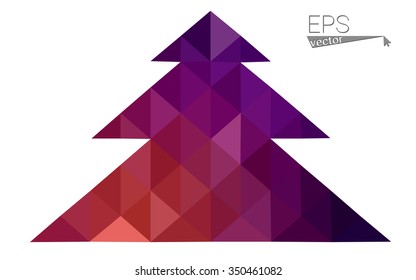 Dark pink, yellow low poly style christmas tree vector illustration consisting of triangles. Abstract triangular poly origami or crystal design of New Years celebration. Isolated on white background