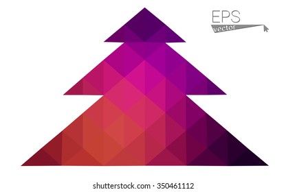 Dark pink, yellow low poly style christmas tree vector illustration consisting of triangles. Abstract triangular poly origami or crystal design of New Years celebration. Isolated on white background