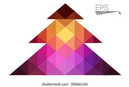 Dark pink, yellow low poly style christmas tree vector illustration consisting of triangles. Abstract triangular poly origami or crystal design of New Years celebration. Isolated on white background
