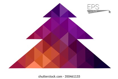 Dark pink, yellow low poly style christmas tree vector illustration consisting of triangles. Abstract triangular poly origami or crystal design of New Years celebration. Isolated on white background