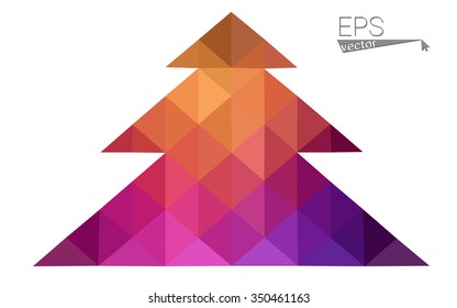 Dark pink, yellow low poly style christmas tree vector illustration consisting of triangles. Abstract triangular poly origami or crystal design of New Years celebration. Isolated on white background