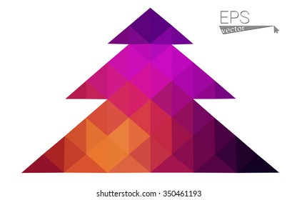 Dark pink, yellow low poly style christmas tree vector illustration consisting of triangles. Abstract triangular poly origami or crystal design of New Years celebration. Isolated on white background