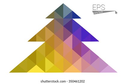 Dark pink, yellow low poly style christmas tree vector illustration consisting of triangles. Abstract triangular poly origami or crystal design of New Years celebration. Isolated on white background