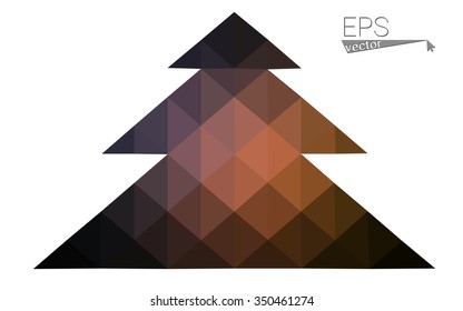 Dark pink, yellow low poly style christmas tree vector illustration consisting of triangles. Abstract triangular poly origami or crystal design of New Years celebration. Isolated on white background