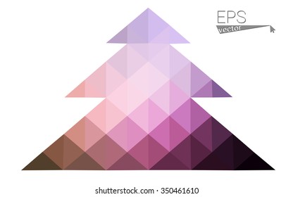 Dark pink, yellow low poly style christmas tree vector illustration consisting of triangles. Abstract triangular poly origami or crystal design of New Years celebration. Isolated on white background
