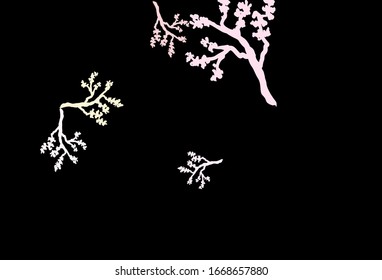 Fondo abstracto de vector amarillo oscuro con sakura. Sale y ramas con degradado sobre fondo blanco. Nuevo diseño para su negocio.