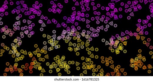 Dark Pink, Yellow vector backdrop with mystery symbols. Retro design in abstract style with witchcraft forms. Background for esoteric, mystic designs.