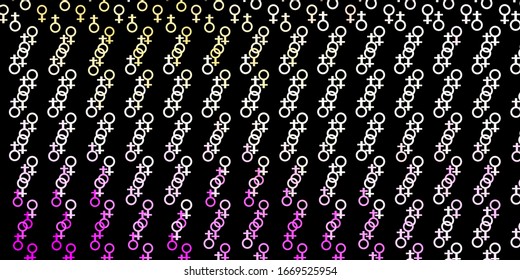 Dark Pink, Yellow vector backdrop with mystery symbols. Colorful vintage illustration with gradient alchemy shapes. Simple base for your occult design.