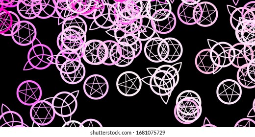 Símbolos misteriosos, de color rosa oscuro, vectorial amarillo. Ilustración vintage colorida con formas de alquimia degradado. Diseño para eventos mágicos y espirituales.