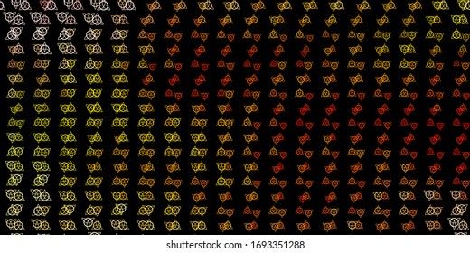Dark Pink, Yellow vector backdrop with mystery symbols. Colorful vintage illustration with gradient alchemy shapes. Simple base for your occult design.