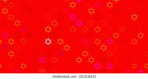 Dark pink, yellow vector backdrop with virus symbols. Colorful abstract illustration with gradient medical shapes. Design for biohazard warning.