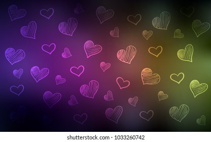 Dark Pink, Yellow vector background with hearts. Beautiful colored illustration with hearts in celebration style. Pattern for carnival, festival romantic leaflets.