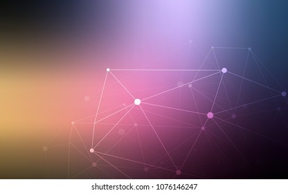Dark Pink, Yellow vector background with dots and lines. Abstract illustration with colorful discs and triangles. Completely new template for your brand book.