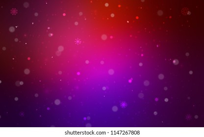 Dark Pink, Yellow vector background with xmas snowflakes. Snow on blurred abstract background with gradient. The pattern can be used for new year ad, booklets.