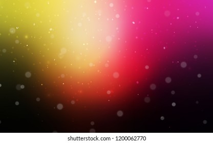 Dark Pink, Yellow vector background with xmas snowflakes. Snow on blurred abstract background with gradient. New year design for your ad, poster, banner.