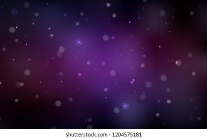 Dark Pink, Yellow vector background with xmas snowflakes. Snow on blurred abstract background with gradient. The pattern can be used for new year leaflets.