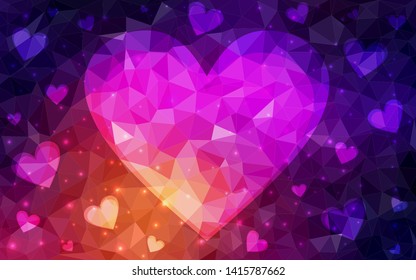 Dark Pink, Yellow vector  background with hearts. Hearts on blurred abstract background with colorful gradient. Design for ad, poster, banner of Valentine Day.