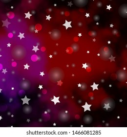 Dark Pink, Yellow vector background with circles, stars. Colorful illustration with gradient dots, stars. Template for business cards, websites.