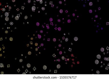 Dark Pink, Yellow vector background with tasty food. Colorful decorative design of snacks in doodle style. Pattern for ad, booklets, leaflets of restaurants.