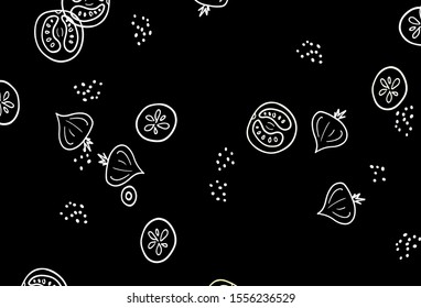 Dark Pink, Yellow vector background with tasty food. Illustration with set of fresh food in doodle style. Template for meal cooking in kitchen.