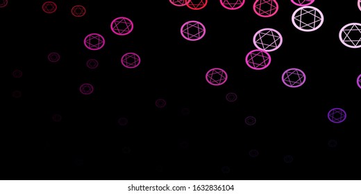 Dark Pink, Yellow vector background with occult symbols. Colorful vintage illustration with gradient alchemy shapes. Best design halloween events.