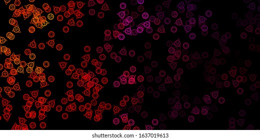 Dark Pink, Yellow vector background with occult symbols. Illustration with magical signs of spiritual power. Background for esoteric, mystic designs.