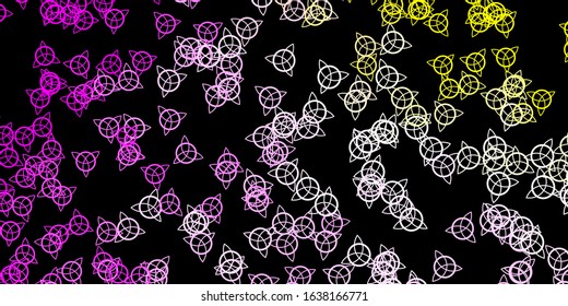 Dark Pink, Yellow vector background with occult symbols. Abstract illustration with gothic gradient shapes. Best design halloween events.