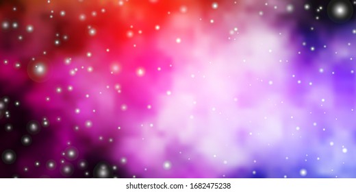 Dunkelrosa, gelbe Vektorillustration mit kleinen und großen Sternen. Dekorative Illustration mit Sternen auf abstrakter Vorlage. Muster für neue Jahreswerbung, Broschüren.
