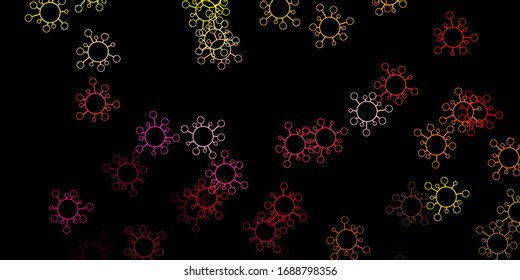 Dark pink, yellow vector background with covid-19 symbols. Smart illustration with covid signs in decorative style. Simple drawing against danger fever.