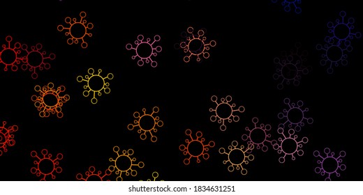 Fondo vectorial amarillo rosa oscuro con símbolos covid-19. Ilustración abstracta colorida con formas médicas degradadas. Fondo de escritorio para la protección de la salud.