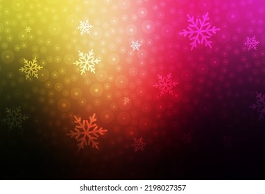 Dark Pink, Yellow vector background in Xmas style. Design in Xmas style with Xmas balls, snowflakes. Pattern for school, grammar websites.