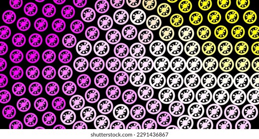Dark Pink, Yellow vector background with covid-19 symbols. Abstract illustration with biological gradient shapes. Wallpaper for health protection.