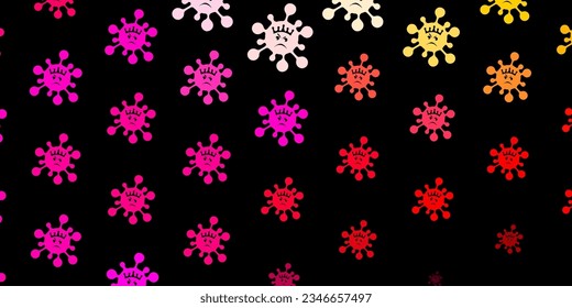 Fondo vectorial amarillo rosa oscuro con símbolos covid-19. Diseño simple en estilo abstracto con formas de infección. Sencillo dibujo contra la fiebre de peligro.