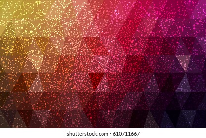 Dark Pink, Yellow vector christmas polygon background. Low poly Illustration consisting of triangles with snowflakes. Texture background of New Year celebration.