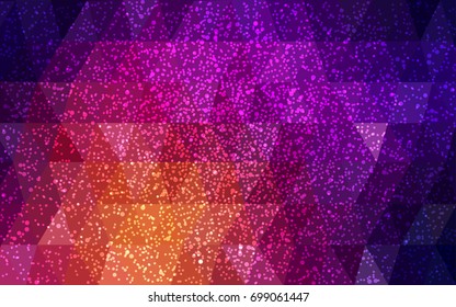 Dark Pink, Yellow vector christmas polygon background. Low poly Illustration consisting of triangles with snowflakes. Texture background of New Year celebration.