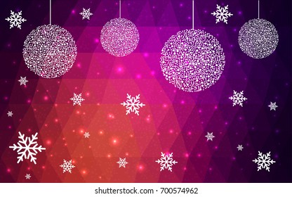 Dark Pink Yellow vector christmas polygon background. Low poly Illustration consisting of triangles with snowflakes. Texture, seamless background of New Year celebration.