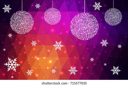 Dark Pink Yellow vector christmas polygon background. Low poly Illustration consisting of triangles with snowflakes. Texture, seamless background of New Year celebration.