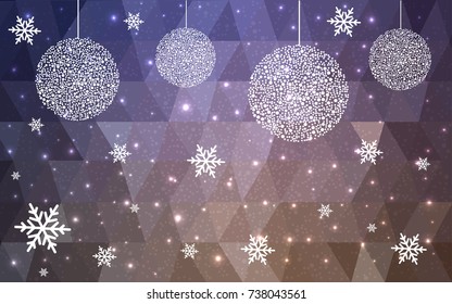Dark Pink Yellow vector christmas postcard low polygon background. Illustration consisting of triangles. Abstract triangular polygonal origami or crystal design of New Year celebration.
