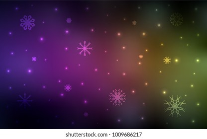 Dark Pink, Yellow vector cover with beautiful snowflakes. Glitter abstract illustration with crystals of ice. The pattern can be used for year new  websites.