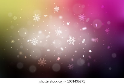 Dark Pink, Yellow vector cover with beautiful snowflakes. Blurred decorative design in xmas style with snow. New year design for your ad, poster, banner.