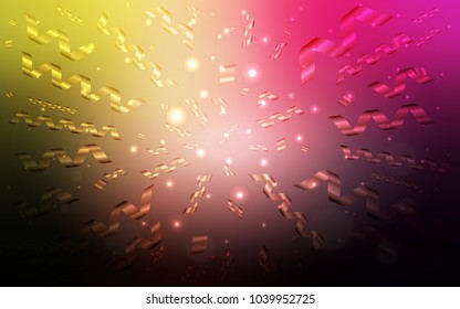 Dark Pink, Yellow vector cover with happy holiday ribbons. Blurred decorative design in anniversary style with confetti. The pattern can be used for carnival, festival leaflets.