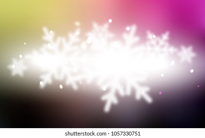 Dark Pink, Yellow vector cover with beautiful snowflakes. Shining colored illustration with snow in christmas style. The pattern can be used for new year ad, booklets.